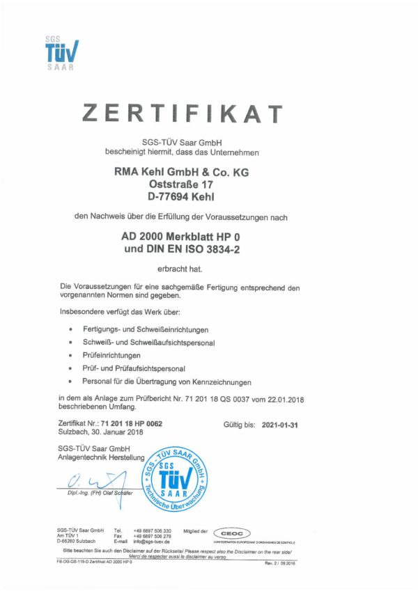 D AD 2000 Merkblatt HP 0 RMA Pipeline Equipment